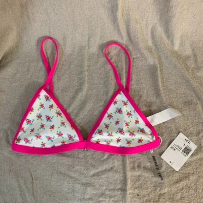 Forever 21 Womans L 泳装比基尼上衣白色粉红色花朵新品 — 第 1/4 张图片