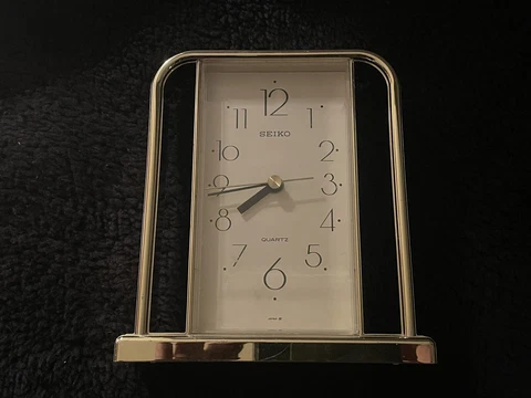 Vintage 1980s 1990s Seiko Gold Plastic Desk Shelf Mantle Quartz Clock Cover