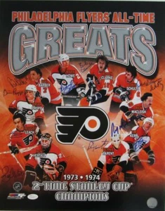 Hextall Clarke Padres Volantes TODOS LOS TIEMPOS GRANDES 10 AUTOS Firmado 16x20 Foto JSA - Imagen 1 de 8