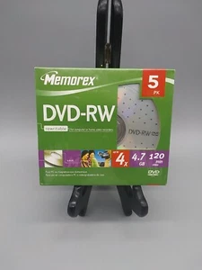 Memorex DVD-RW 4.7GB - 4x - 120min - 5 pack in jewel cases NEW FACTORY SEALED - Picture 1 of 12