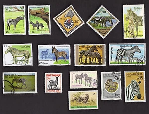 15 cebras TODAS DIFERENTES EN ESTAMPILLAS - Imagen 1 de 1