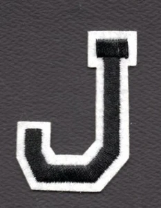 LETTERS -  2" Black & White Letter  "J" - Iron On Embroidered  Applique - Picture 1 of 1