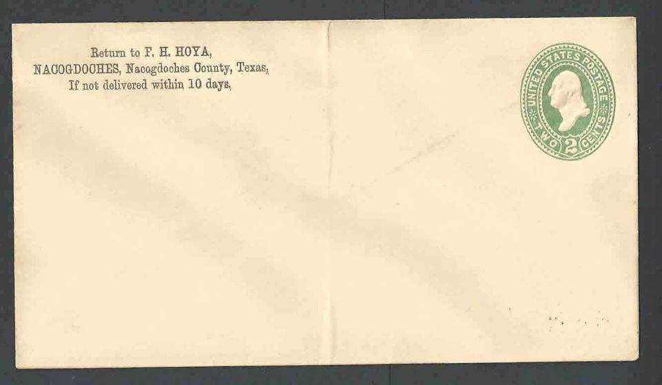 U312 Pale Green On Amber Mint Entire W/Nacogdoches Tx Corner Card Die 88 Size 10 - Image 1 of 1