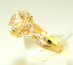 14K YELLOW GOLD 2 CARAT WHITE TOPAZ RING HALO SETTING WITH SIDE ACCENTS SIZE 5.5 - Picture 1 of 6