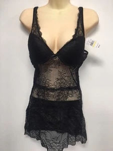 NWT Blush Simple Pleasures Black Medium Push-Up Chemise & Large Hipster Set - Picture 1 of 3