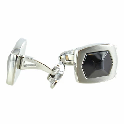 Gemelos elegantes de acero inoxidable con diseño moderno hexagonal negro Rochet Roma para hombre Foto 1 de 4