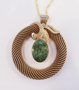 VINTAGE JADITE PENDANT W/ ROPE CHAIN, SIGNED 'A&Z', 12KT GF, NEW CHAIN G.F. - Bild 1 von 4