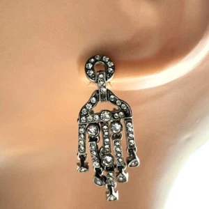 Banana Republic Strass Chandelier Ohrringe silberfarben Hänger Statement - Bild 1 von 9