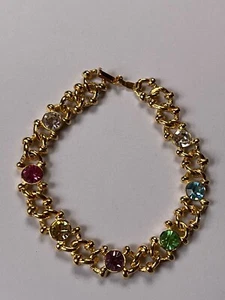 USA Marked Pastel Round Rhinestones & Goldtone Open Circle Link Bracelet - 7.25 - Picture 1 of 6