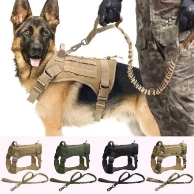 Dog Harness & Collar & Leash Tactical Military MOLLE Dog Training Service Vest - Image 1 of 4