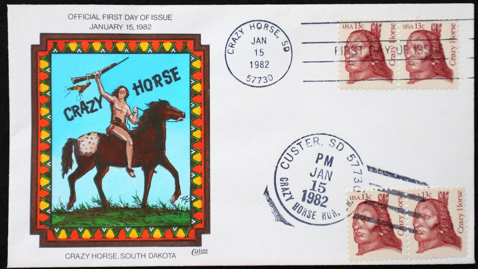 U.S. Used #1855 13c Crazy Horse Pair 1982 Collins First Day Cover (FDC) - Image 1 of 1