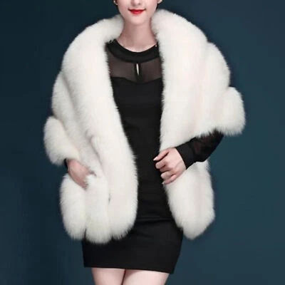 Faux Fur Shawl Winter Shrug Faux Fur Cape Warm Scarf Fur Wraps Weddings Bridal - Image 1 of 4