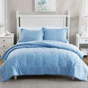 Walensee 3-Piece Blue Color Luxury Clip Jacquard Comforter Set- King Size - Picture 1 of 6