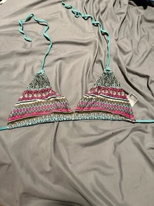 PATAGONIA  Swimwear Triangle Bikini Top Size M Turquoise Print - Picture 1 of 3