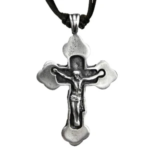 Crucifix Jesus Cross Pewter Pendant adjustable Gothic Biker Religious - Picture 1 of 2