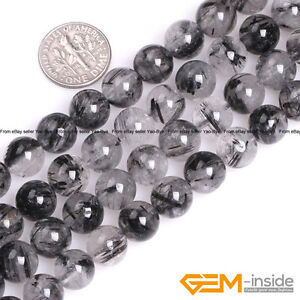 Natural AAA Grade Black Rutilated Quartz Round Beads For Jewelry Making 15" YB