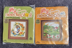 Vintage Jiffy Needlepoint Kits Lot of 2 Yellow Daisies Down Country Lane Floral - Picture 1 of 5