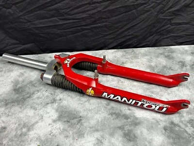 Answer Manitou 26" TI Spring Titanium Forks 1 1/8” Threadless 190mm Bulge FS Red - Image 1 of 4