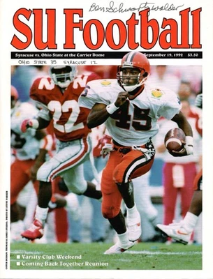 BEN SCHWARTZWALDER HAND SIGNED 1992  SYRACUSE FOOTBALL GAME PROGRAM+COA - Image 1 of 4