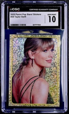 Taylor Swift 2025 Panini Pop Stars! Stickers #39 Gold Foil CGC 10 Gem Mint - Image 1 of 3