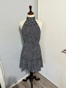 Betsey Johnson Damen dunkelblau gepunktet ärmellos Rollkragen Rüschen Kleid 4 - Bild 1 von 11