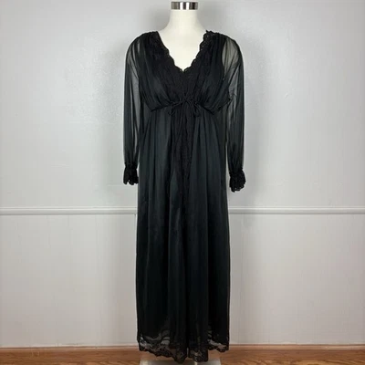 Conjunto Peignoir Miss Elaine Largo Completo Negro Semi Transparente Talla S/M Lencería Vintage Años 60 Foto 1 de 4