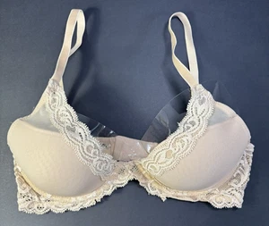 Natori 34B 730023 Nude Feathers Plunge T-Shirt Basic Bra Lace Padded - Picture 1 of 11