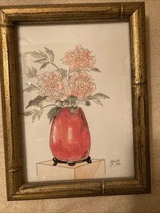 Feder und Tusche Original Zeichnung mit gespitzten Essstäbchen und farbiger Tinte - Bild 1 von 1