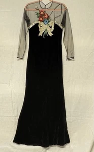 Oscar de la Renta Black Velvet 1970-80's Embroidered Beaded Dress US Size 12/L - Picture 1 of 12