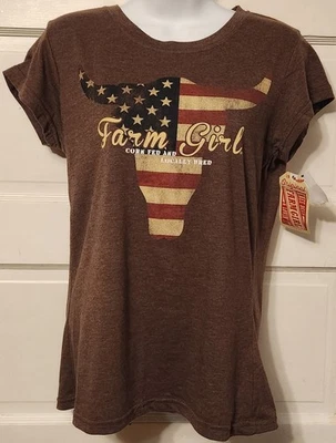 Camiseta Damas Niña Granja Auténtica Marca Marrón Talla M Lindo Estampado Foto 1 de 4