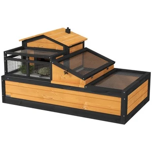 PawHut Wooden Tortoise House Indoor Outdoor w/ Balcony, Tray, Openable Roof - Picture 1 of 11
