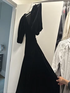Ganni Wrap Ladies Dress Black Velvet Size 36 Long Maxi Hi Lo - Picture 1 of 6
