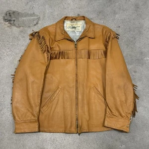 Vintage 50s 60s Mid-western Deerskin Fringe Leather Jacket Rare Zip Up Size 44 - Picture 1 of 8