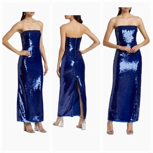 🪡 RTR 🌎 Vestido sin tirantes de lentejuelas talla 10 azul ML Monique Lhuillier Mira - Imagen 1 de 10