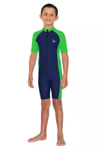 Sun Protection Swimsuits Kids Rash Guard Swimsuit UPF50+ Blue Lime Green SZ 12 - Picture 1 of 2