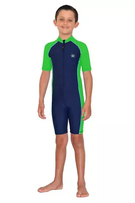 Traje de baño de protección solar para niños con protección contra erupciones UPF50+ azul verde lima talla 12 Foto 1 de 2