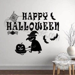 Halloween Wall Stickers Witch Spider Bats Halloween Party Wall Decorations  - Picture 1 of 10