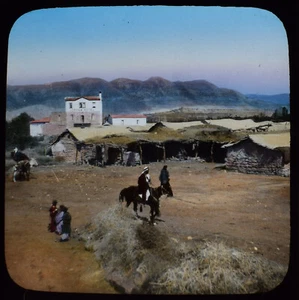 JERICHO THE JORDAN HOTEL PALESTINE C1883 HAND COLOURED PHOTO Magic Lantern Slide - Picture 1 of 3
