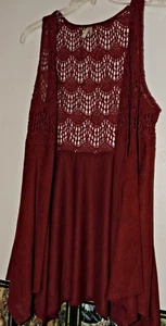 VANITY BRAND WINE OPEN LACEY YOKE GATHER FAUX SUEDE VEST SZ L POLY/COTTON/SPAND - Picture 1 of 4