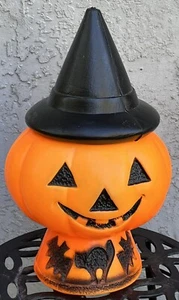 Vintage Light Up Pumpkin Jack O Lantern Witch Hat Black Cat Bats Blow Mold 13” - Picture 1 of 6