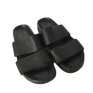 VINCE Georgie Two Strap Flat Slide Sandal Black Pebbled Leather Women's Sz 7