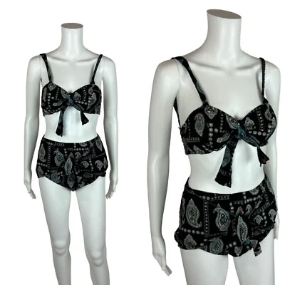 Bikini vintage años 60 para mujer XXS azul estampado cachemir algodón 2 piezas traje de baño Foto 1 de 4