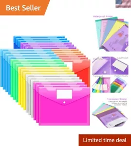 28 Pack Clear Plastic Document Folders – Assorted Colors & Snap Closure - Picture 1 of 8