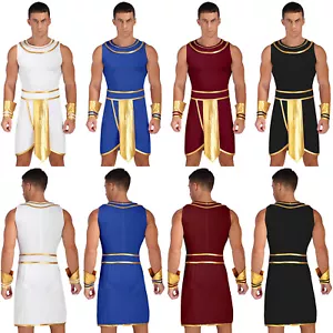 Men's Ancient Egypt King Costume Egyptian Pharaoh Robe Halloween Fancy Dress - Picture 1 of 39