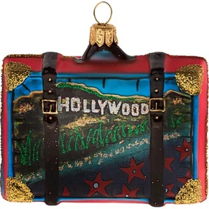 Hollywood California Travel Suitcase Glass Christmas Ornament ONE Decoration CA - Picture 1 of 3