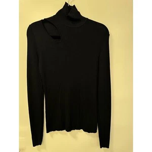 Rachel Roy Rollkragenpullover schwarz Medium neu ohne Etikett gerippt mit Cutout - Bild 1 von 5