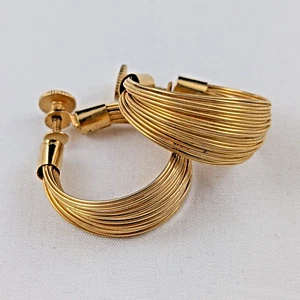 Pendientes de clip vintage Vendome firmados aros trenzados de alambre de 1" de largo - Imagen 1 de 8