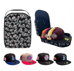 Hat Cap Carrying Carrier Case Handle Fits 6-8 Hats Carry Bag Zipper Black SKULL - Picture 1 of 9