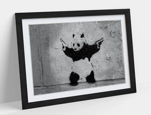 BANKSY SHOOTING PANDA GRAFFITI ARTWORK -FRAMED WALL ART POSTER PAPER PRINT - Picture 1 of 10