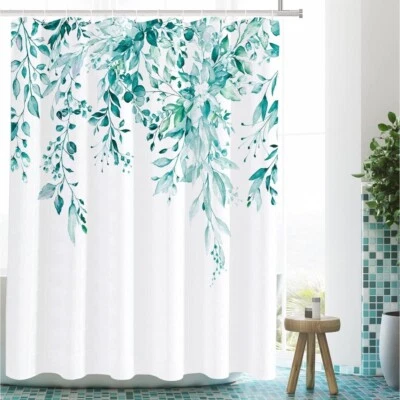 Занавеска для душа 36x72 ткань листья эвкалипта бирюзово-зеленая - Изображение 1 из 4